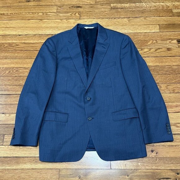Samuelsohn Mens Blazer Sport Coat Super 140’s Wool 44R Suit Jacket Blue Striped